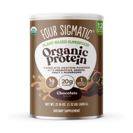 Four Sigmatic Organic Plant-Based Protein Powder | Clean Vegan Protein Elevated with Lion’s Mane, Chaga, Cordyceps and More for Brain Function and Immune Support | Creamy Cacao, 21.16 oz