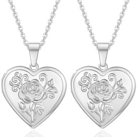 Kawailay 2 Pieces Open Locket Necklace Pictures Photo Pendant Chain Stainless Steel Amulet Necklace for Women, Stainless Steel