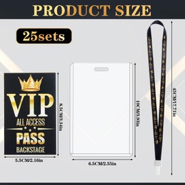 Kklolai 25 Sets VIP Badge Lanyards with Plastic VIP Pass Card Holder Black and Gold Pass Cards Breakaway Backstage Lanyard for Backstage Concert Event Birthday Party Organizer