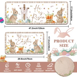 Happy Easter Decor Easter Kitchen Rugs Set, Cute Bunny Spring Floral Kitchen Mat for Floor Anti Slip Washable Vintage Easter Eggs Easter Rug for Spring Kitchen Decor Door Mat, 17 X 30, 17 X 47 Inch