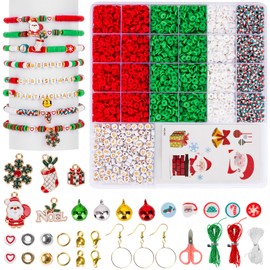 Goldwise Christmas Friendship Bracelet Kit-Christmas Clay Beads and White Letter Beads (A-Z) for Jewelry Making,Varieties of Charms for Bracelets, DIY Gifts