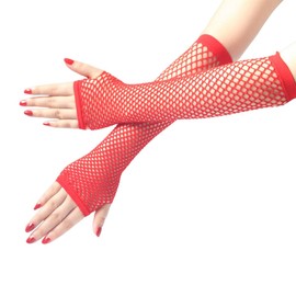 Long Fishnet Gloves, Fingerless Arm Warmers Mesh Fancy Dress Gloves, Fancy Dress Punk Accessory for Women Girls Kids 80s