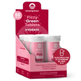 Amazing Grass Electrolyte Tablets, Fizzy Greens Water Flavoring Tablet with Vitamins, Hydrate Strawberry Lemonade, 10 Count (Pack of 6) (Packaging May Vary)