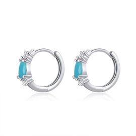 Small Cz Huggie Hoop Earrings Silver Gold Teardrop Cubic Zirconia Turquoise 9mm Mini Small Cartilage Helix Huggy Hoops Earrings, Cubic Zirconia, Cubic Zirconia