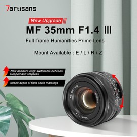 7artisans 35mm F1.4 Mark Ⅲ Full Frame Manual Focus Prime Lens Large Aperture Compatible with Nikon Z-Mount Camera Z5 Z6 Z6II Z7 Z7II Z9(Black)
