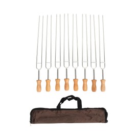 8 Pcs Stainless Steel Barbecue Fork Roasting Stick with Temperature Proof Beech Handles Storage Bag