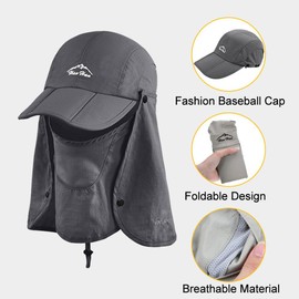 Adult Baseball Cap, 3 in 1 Foldable Peaked Cap with Face and Neck, UV Protection, Hiking Fishing Hat, Summer Hat, Safari Hats, Baseball Cap for Men and Women, khaki