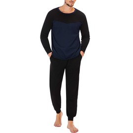 Marvmys Men's Pyjamas Sets Men's Lounge Pants Men's Loungewear Set With Adjustable Drawstrings And Pocket Breathable & Comfortable Pajamas For Man Nightwear Loungewear C-Navy Blue L