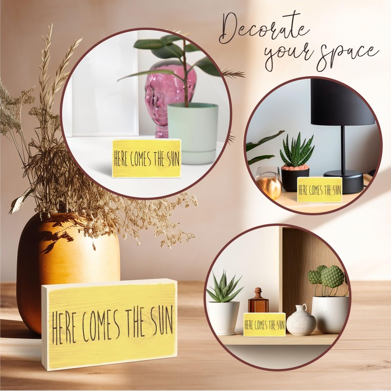 Rustic Wooden Block Sign - Here Comes The Sun -
