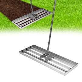 Lawn Leveling Rake,Steel Leveling Rake for Soil,Yard Dirt Leveling Rakes for Grass,Lawn Leveling Tool with Adjustable Handle (Sliver Steel 30”x10”)