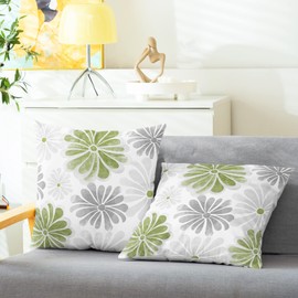 CaliTime Throw Pillow Covers Decorative 22 X 22 Inches Pack of 2 Cozy Fleece Two-Tone Blooming Flowers Decorative Cushion Cases for Couch Bed Sofa Farmhouse Decoration Sage Green Grey