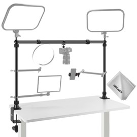 NEEWER NK002 Overhead Camera Mount Rig Platform with Phone Holder/2 Ball Heads/Arms/Super Clamp/Cleaning Cloth for Mic Webcam, Multi Device Desk Stand with Adjustable Height Width, Max Load 26lb/12kg