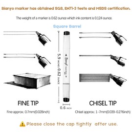 Bianyo Black Alcohol Markers Set, Set of 12, Dual Tip Bullet & Chisel Art Marker Set with Pen Case for Drawing, Sketching, Outlining, Highlighting, Designing