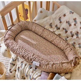 CooCooBaby Infant Lounger, Baby Nest Cover for Baby Girls & Boys, Newborn Essentials for Baby 0-18+ Months, 100% Cotton Breathable (Brown Blossom_, Cotton_Muslin)