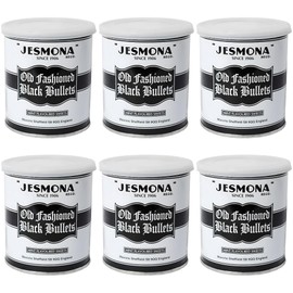 Jesmona Old Fashioned Black Bullets 8.8 Oz (Pack of 6) - Mint Flavored British Hard Candy Gift Tin, Peppermint Balls English Boiled Sweets, Travel Sweet & Imported Confectionery Treat from England, UK
