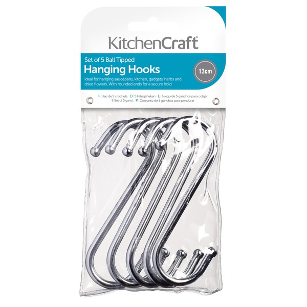 Kitchen Craft 5-Piece Chrome Plated S-Hooks, Steel, Silver, 13 x 12 x 16 cm