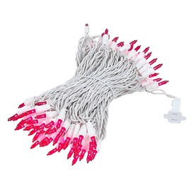 Novelty Lights 100 Light Pink Christmas Mini Light Set, White Wire, 50' Long