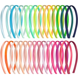 Duufin 30 Pieces Satin Headbands for Girls 1cm Colorful Headband Plain Satin Covered Headbands Crafts DIY Hair Accessories, 30 Candy Color