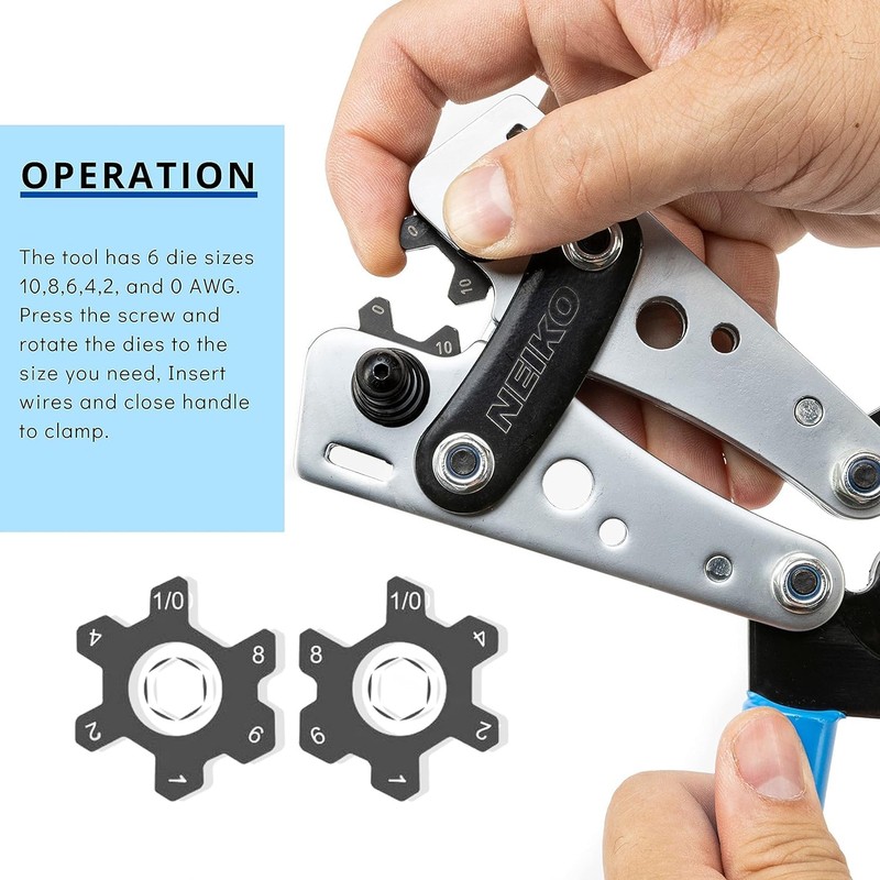 NEIKO 02039A Lug Crimping Plier and Cable Cutter Set, Battery