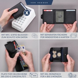VON HEESEN Slim Wallet with RFID Protection - Mini Wallet Men & Women Small - Credit Card Holder Money Clip Card Case - Purse Wallet Small, black, XXL coin compartment