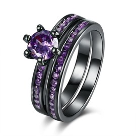 Cupimatch Engagement Ring Women's Men's Classic Purple Cubic Zirconia Stainless Steel Promise Rings Engagement Wedding Gift Ring for Women Men, Stainless Steel, Cubic Zirconia