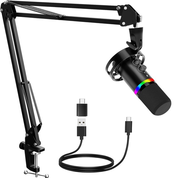 JUOPIEA XLR/USB Gaming Microphone Kit, Dynamic Mic for Podcasting Streaming,