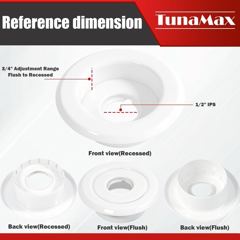 TunaMax (6 Pack) 1/2" IPS Fire Sprinkler Escutcheons 3/4" Adjustment