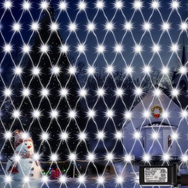 Lovelite 360 LED Net Lights, 21ft x 5ft Christmas Mesh Lights Clear Wire 8 Modes, Waterproof Connectable String Lights Plug in for Xmas Tree Bushes Garden Outdoor Party Decorations - White