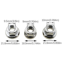RLECS 6PCS Bicycle Silver Carbon Steel Wheel Nuts Bicycle Flange Shaft Nut M9/3/8inch/M10 Suitable for Mountain Bike Folding Bike Road Bike