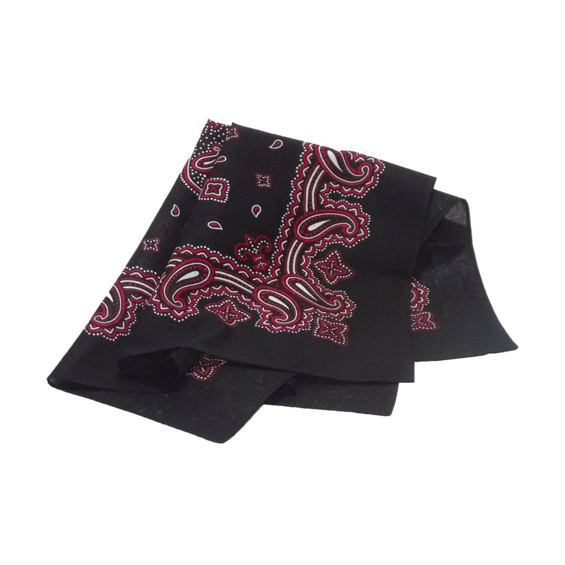WKG Bandana, Paisley, Made in Japan, Cotton Handkerchief, Black