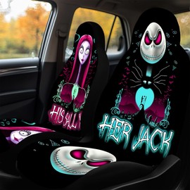 GENANY GENANY Horror Nightmare Skellington Couple 2 Front Car Seat Covers for Car Truck Sedan SUV, Christmas Car Gifts, Durable Automotive Seat Covers, Bucket Seat Covers, Protective Interior Accessory