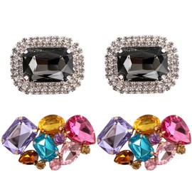 kilofly 2 Pairs Elegant Rhinestone Crystal Metal Shoe Clips Wedding Party Pack