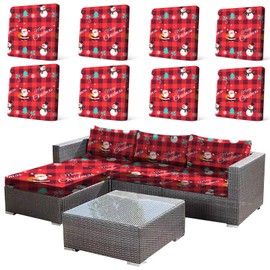 HANDONTIME - 8 fundas de cojín elásticas para patio de Navidad, fundas elásticas para sofá para exteriores, fundas de sofá de Papá Noel, diseño de búfalo de Papá Noel, fundas de repuesto para muebles