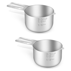 BERYLER 2 Pack 2/3 Cup (160 ml | 160 cc | 5.3 oz) Measuring Cup, Stainless Steel Measuring Cups, Metal Measuring Cup, Kitchen Gadgets for Cooking