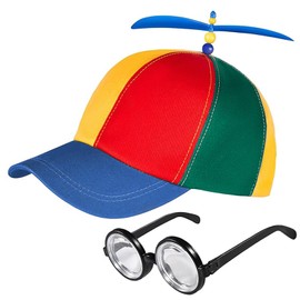 YHNMMNO Propeller Hat, Colourful Propeller Hat, Helicopter Hat, Baseball Cap with Idiots Glasses for Adults and Children, Propeller Hat for Carnival Theme Party Parties, Cosplay, Adjustable Size