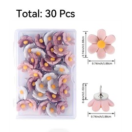 Lyqaq 30PCS Whimsical Decorative Pink Flower Thumb Tacks, Resin and Metal, Pin for Pinboard, Notice Board, Cork Board, Hanging Posters, Wall Decorations