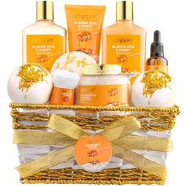 Gifts for Women Gift Basket for Women - 10 Pc Almond Milk & Honey Beauty & Personal Care Set - Home Bath Pampering Package for Relaxing - Spa Self Care Kit - Thank You, Birthday, Mom, Anniversary Gift