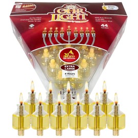 Pre Filled Hanukkah Menorah Oil Cups - 100% Olive Oil Menorah Cups with Wick Ready to Use - 44 Pk Ohr Lights - X-Large Burns Approx 4 Hours