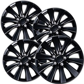 OxGord 16 inch Hubcaps Best for 11-16 Toyota Corolla - Set of 4 Wheel Covers 16in Hub Caps Ice Black Rim Cover - Car Accessories for 16 inch Wheels - Snap On Hubcap, Auto Tire Replacement Exterior Cap