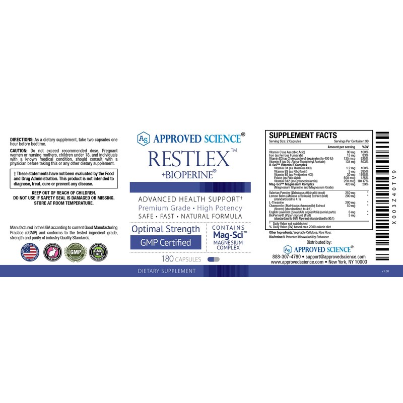 Approved Science Restlex - 420 mg Magnesium Glycinate Blend, L-theanine