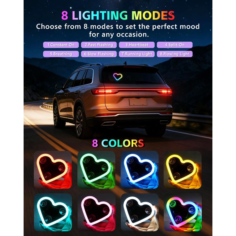 VANKUB 1PCS Car LED Ambient Lights, Car Triangle Window Solar-Powered