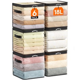 Lifewit 6 Pack Clear Clothes Storage Bags, 11 Inch Clear Cube Storage Bins, 18L Vinyl Foldable Moving Bags with Zipper, Storage Container for Sweater Sheets Yarns