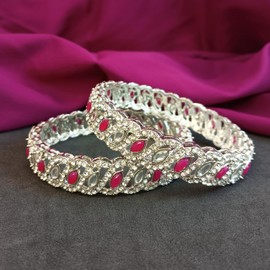 Efulgenz Indian Bangles for Women CZ Crystal Rhinestone Bracelet Bangle Set Faux Kundan Indian Wedding Party Bangles Indian Bridal Bangles Fashion Statement Jewelry (2 Pcs), Size-2.10