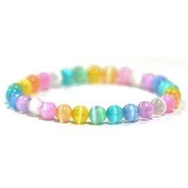 Angelstones Natural Aqua Aura Selenite Gemstone 6mm Round Beads Stretch Bracelet 7" Unisex