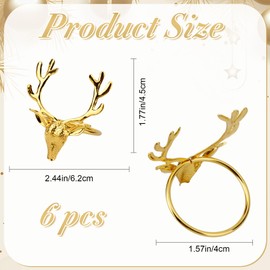 Christmas Gold Reindeer Napkin Rings, 6 Pcs, Deer Head Napkin Rings For Christmas Lunch Party Holiday Wedding Table Decoration