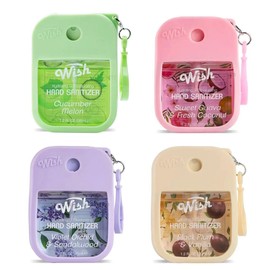 Wish Hand Sanitizer Spary Travel Size Spray 4-Piece 1.2 FL OZ (35ML) Each, Black Plum vanilla, Violet orchid sandalwood, Sweet Guava Fresh Coconut, Cucumber Melon, Hydrating and Moisturizing,(4 pack)