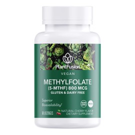 PlantFusion Vegan High Potency Methylfolate 5-MTHF – Fast Acting Sublingual Methyl Folate Supplement is 6X More Absorbable - Non-GMO, Supports Cardiovascular & Brain - 60 Lozenges