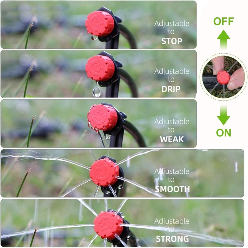 Rolcoassuns 100Pcs 1/4 Inch Adjustable Irrigation Drippers, 360° Micro Drip