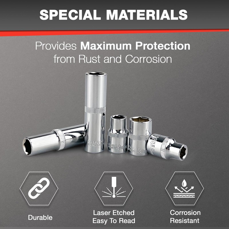 EACELIY 44pcs 3/8" Drive Impact Socket Set,Drive Master Socket Set,SAE/Metric,