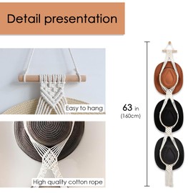 Adorila 2 Pack Macrame Hat Rack for Wall, Bohemian Hat Hangers Organizer Hanging Display, Hand Weaving Decorative Cap Holder Wide Brim